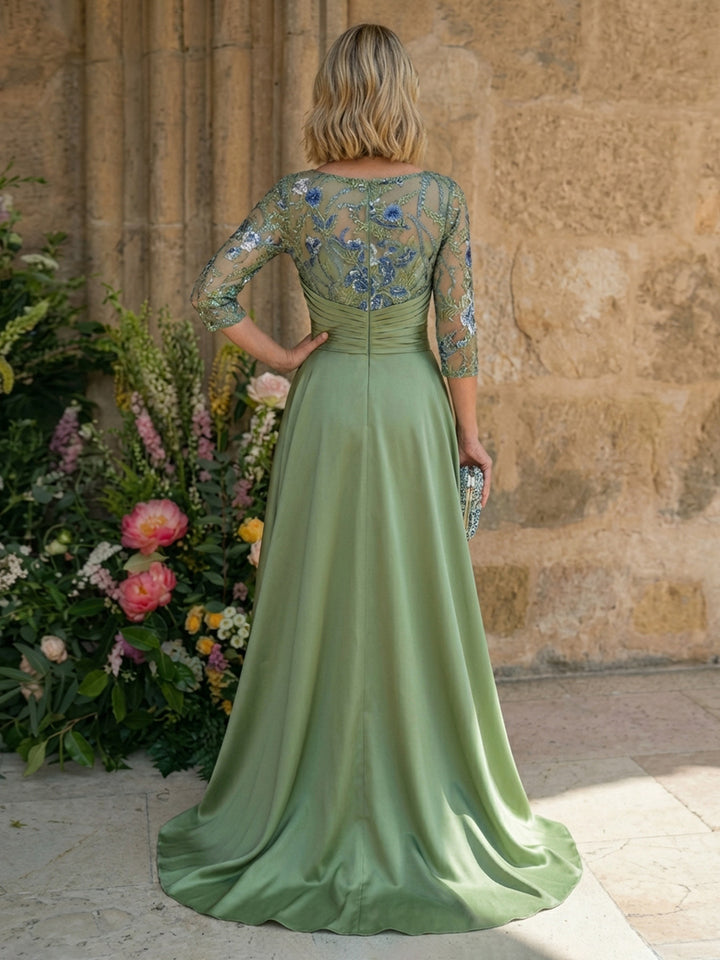 Mermaid Scoop Neck Lace Appliques Floor Length Mother of the Bride Dresses