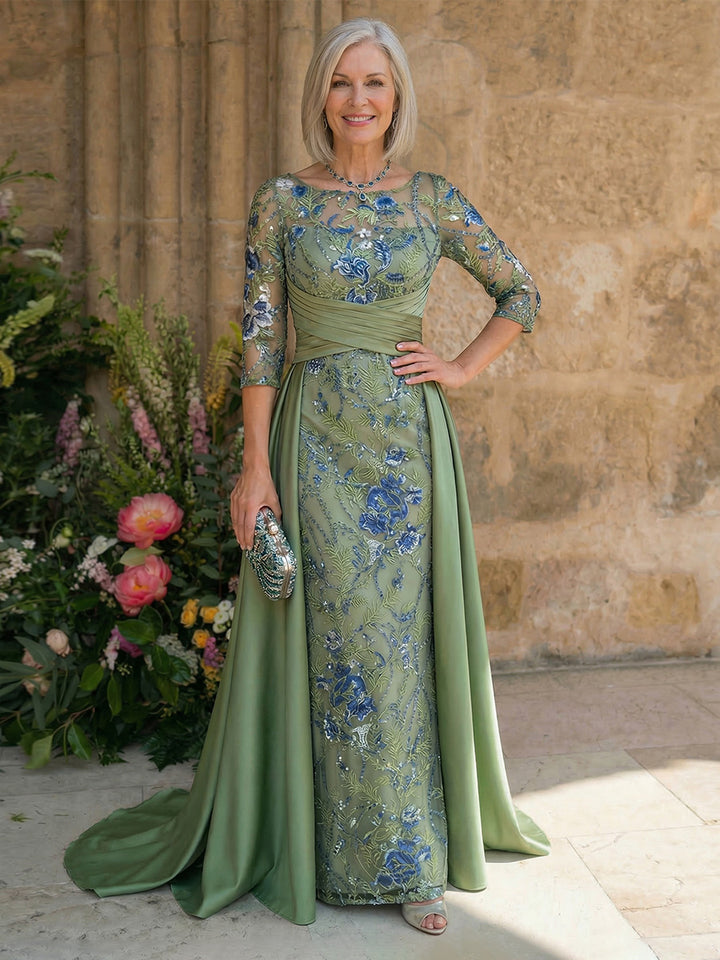 Mermaid Scoop Neck Lace Appliques Floor Length Mother of the Bride Dresses