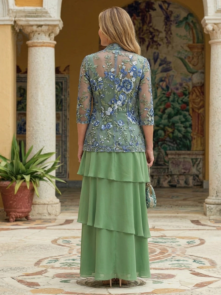 Chiffon A Line Square Neck Tea Length Mother of the Bride Dresses