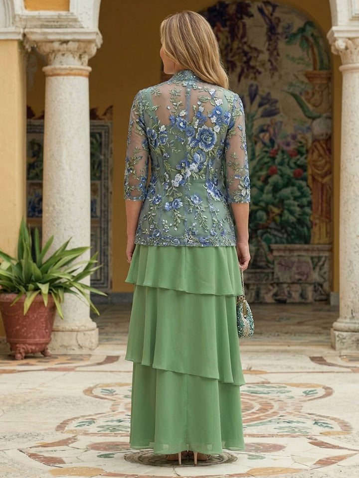 Chiffon A Line Square Neck Tea Length Mother of the Bride Dresses