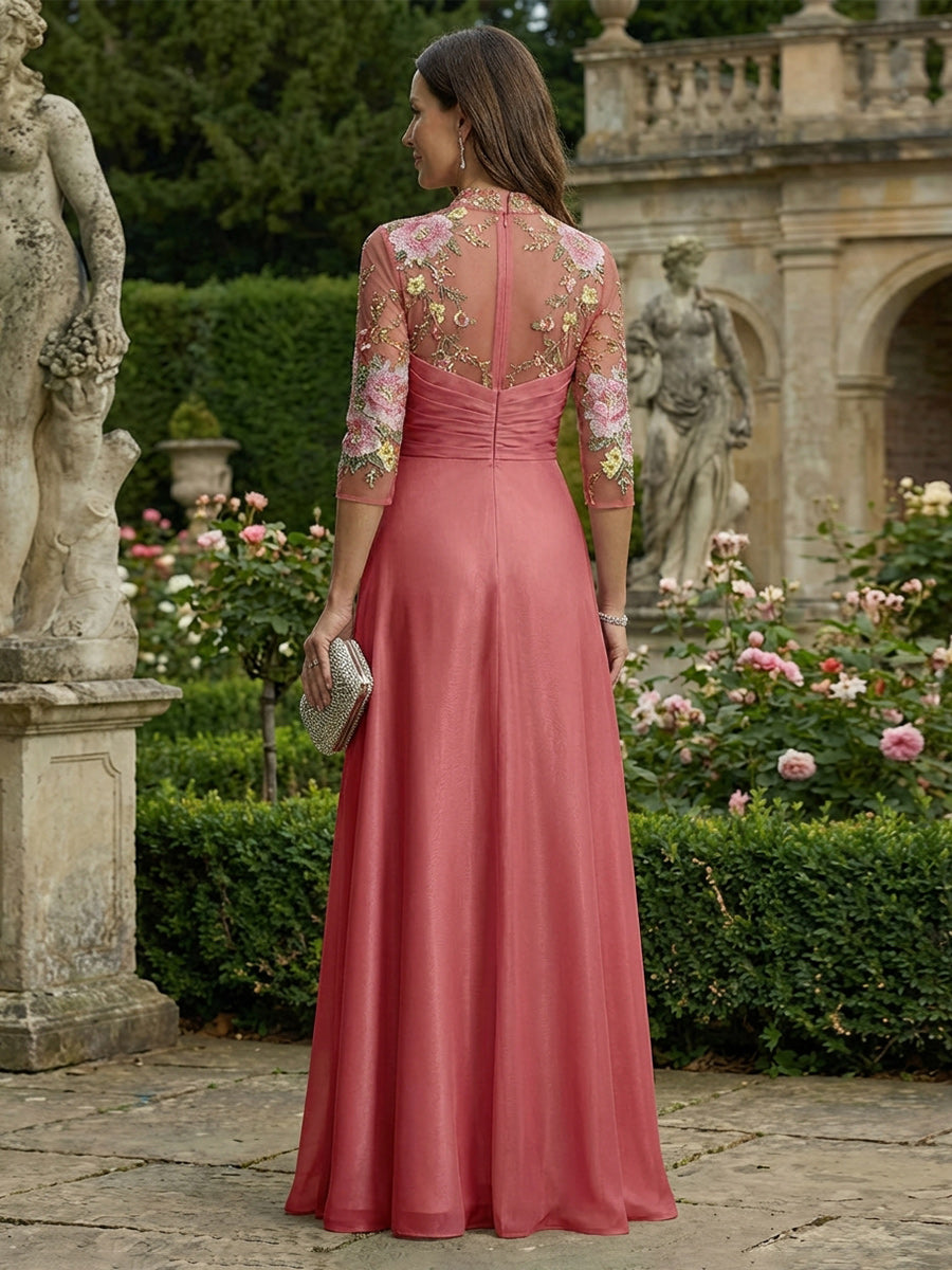 Chiffon A Line V Neck Floor Length Mother of the Bride Dresses