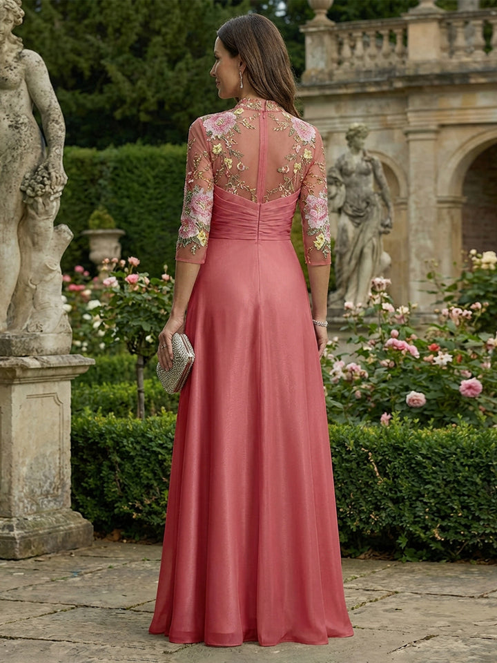 Chiffon A Line V Neck Floor Length Mother of the Bride Dresses
