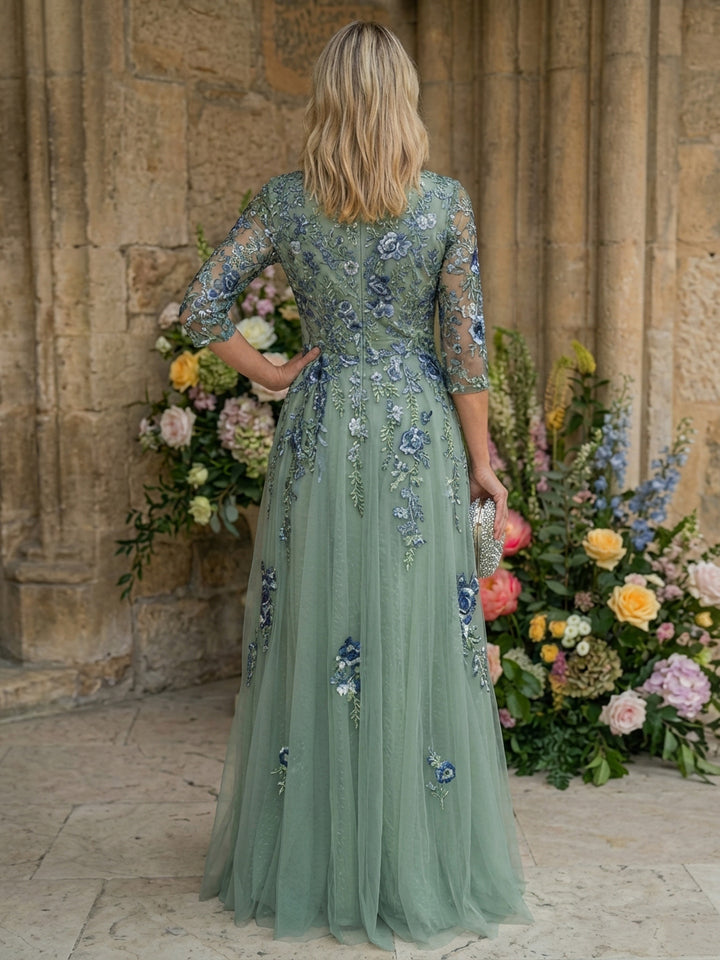 Tulle A Line V Neck Floor Length Mother of the Bride Dresses