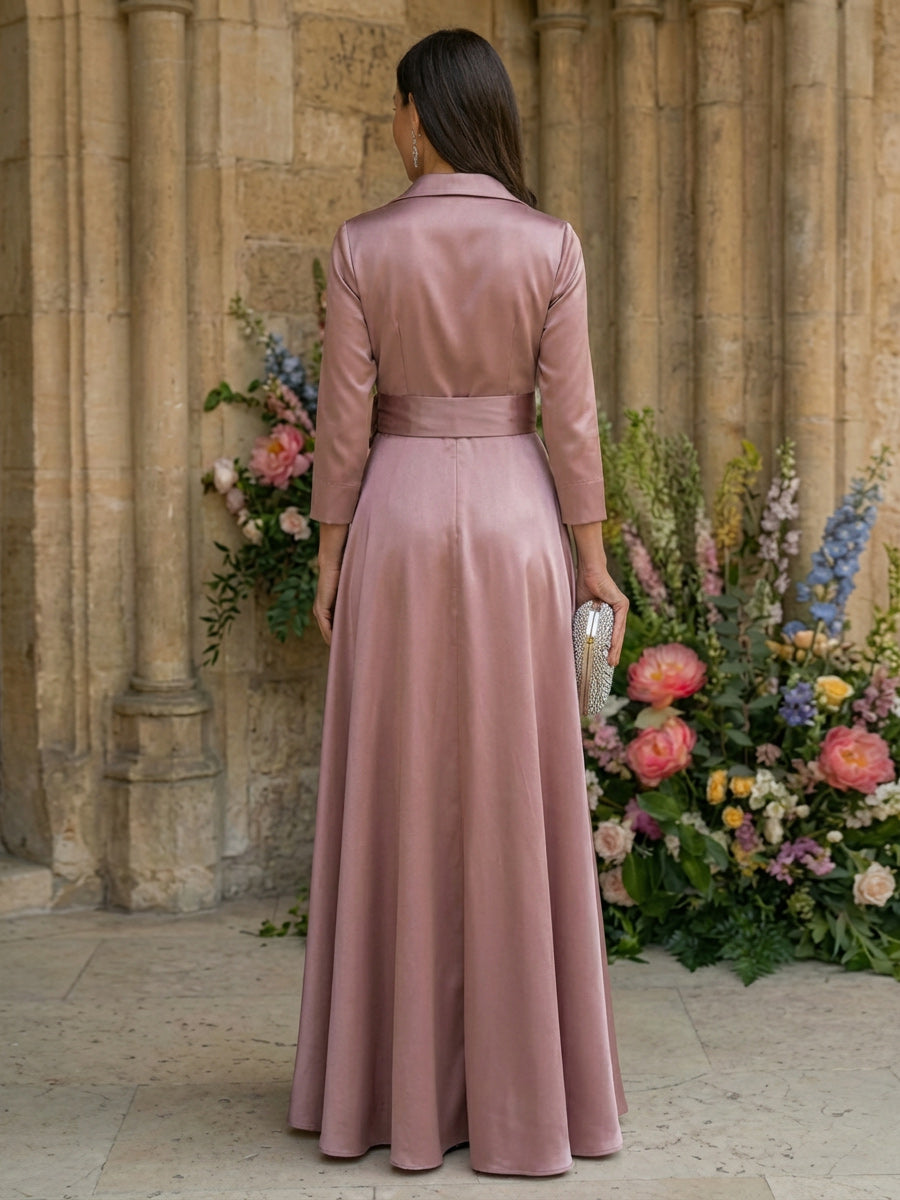 Satin A Line V Neck Floor Length Mother of the Bride Dresses
