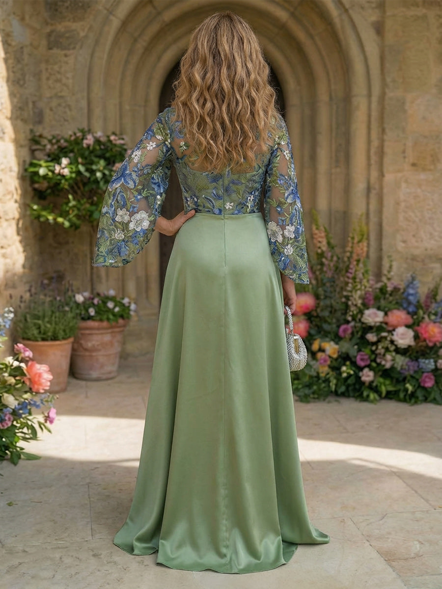 Satin A Line Round Neck Floor Length Mother of the Bride Dresses