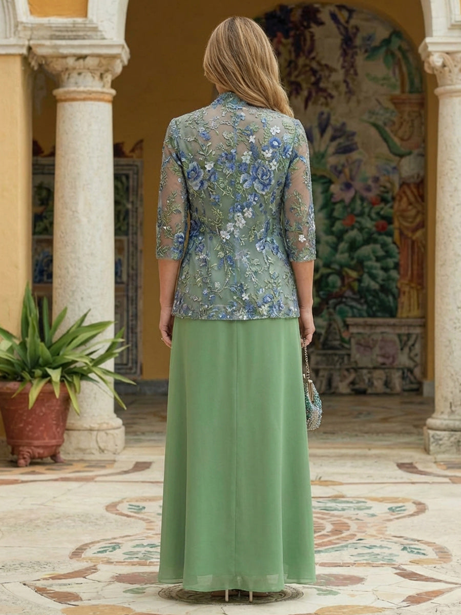 Chiffon A Line Square Neck Tea Length Mother of the Bride Dresses