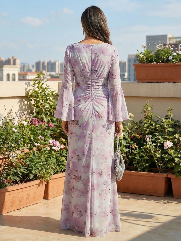 Floral V Neck Long Sleeves Mother of the Bride Dresses