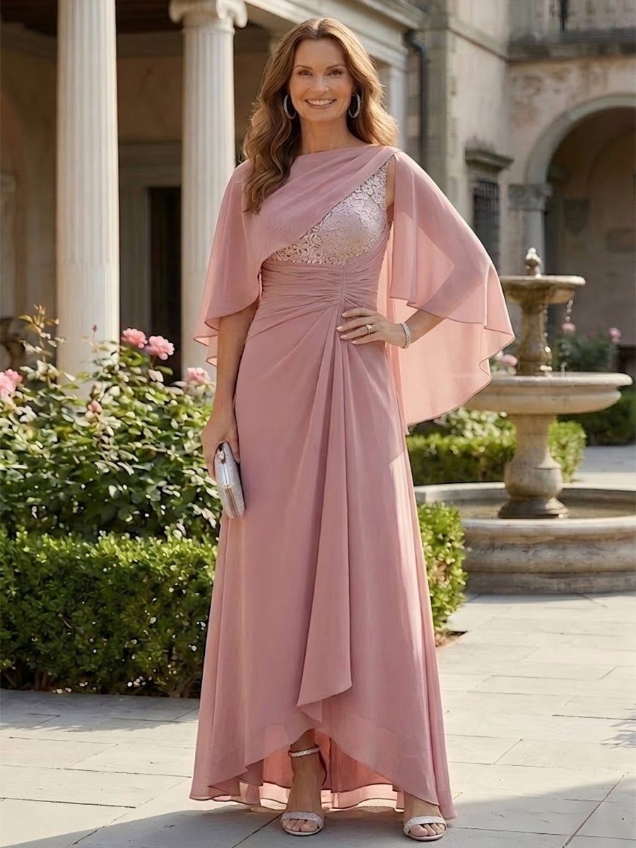 Chiffon Scoop Neck Lace Appliques Mother of the Bride Dresses with Cape