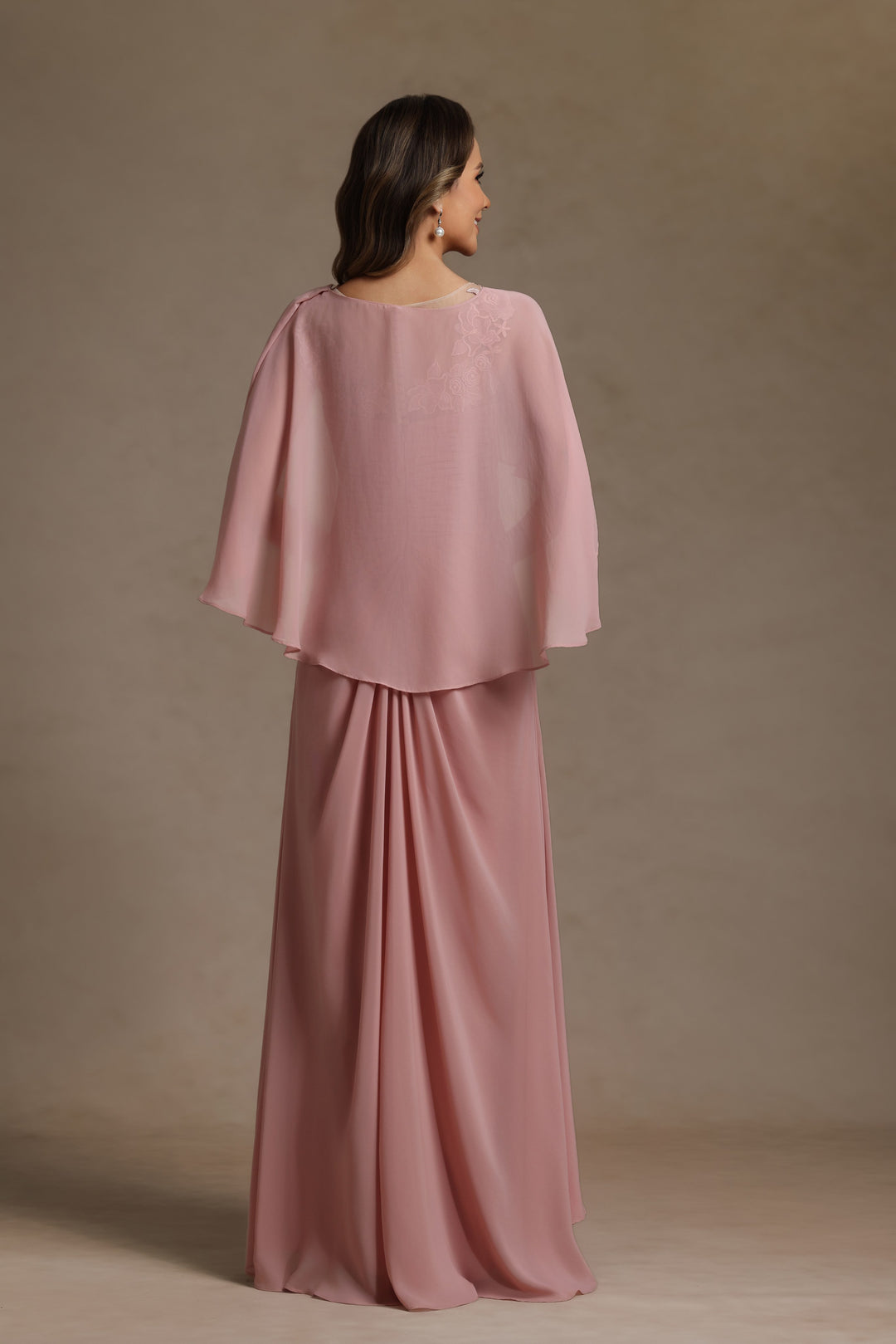 Chiffon Scoop Neck Lace Appliques Mother of the Bride Dresses with Cape