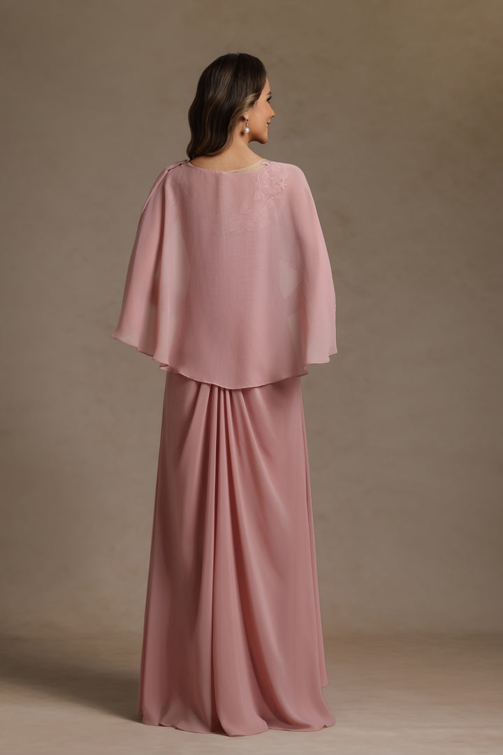 Chiffon Scoop Neck Lace Appliques Mother of the Bride Dresses with Cape