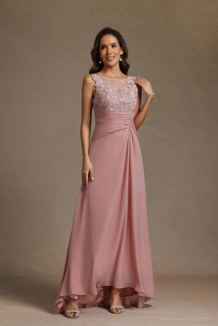 Chiffon Scoop Neck Lace Appliques Mother of the Bride Dresses with Cape