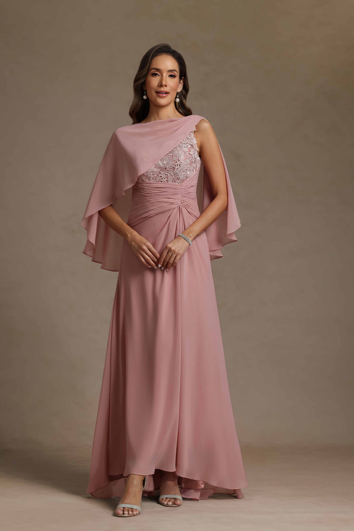 Chiffon Scoop Neck Lace Appliques Mother of the Bride Dresses with Cape