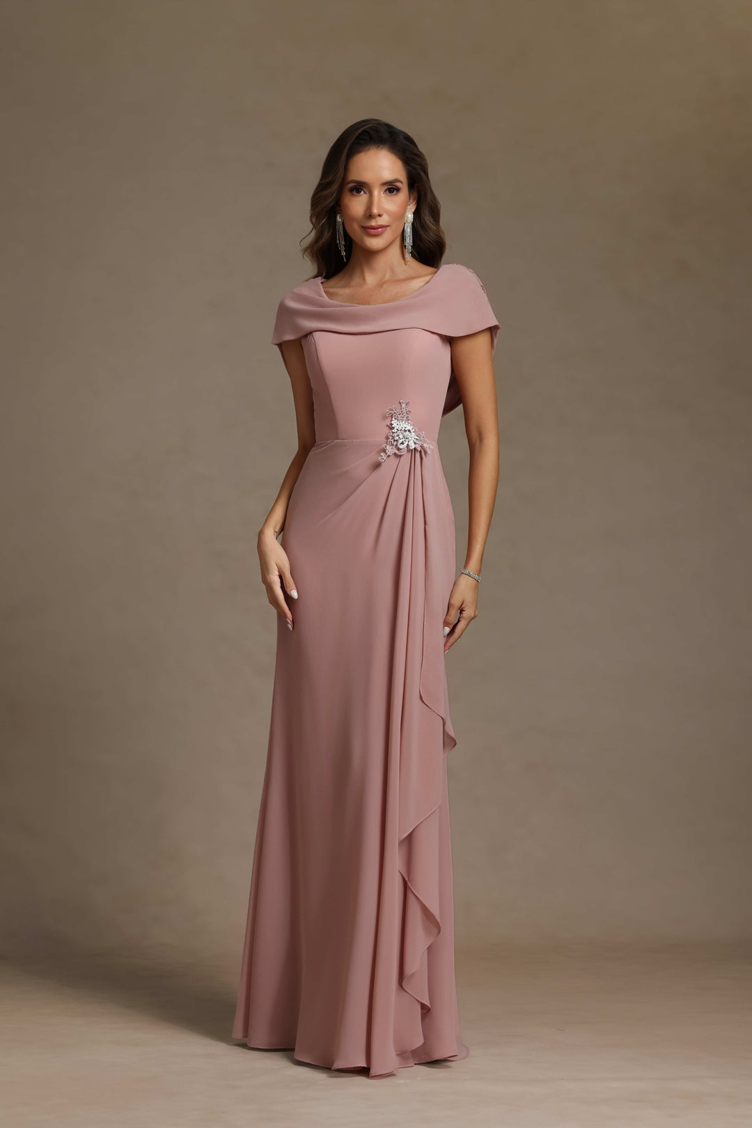 Chiffon Scoop Neck Ruffles Mother of the Bride Dresses