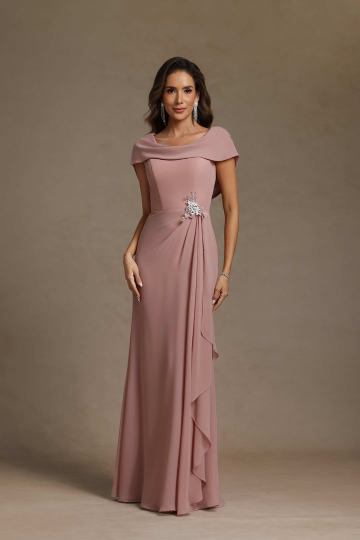 Chiffon Scoop Neck Ruffles Mother of the Bride Dresses