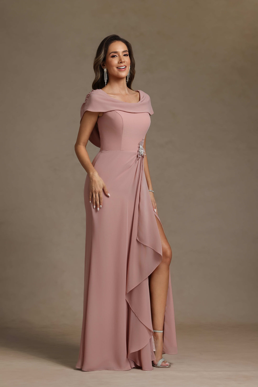 Chiffon Scoop Neck Ruffles Mother of the Bride Dresses