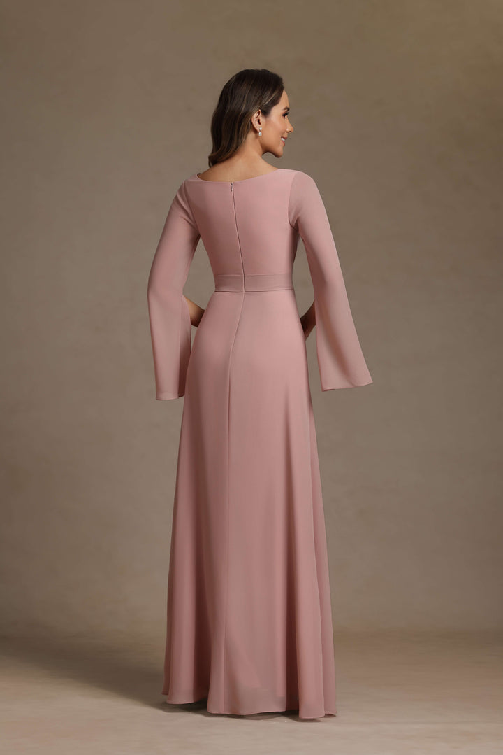 Chiffon Pleated V Neck Ruffles Mother of the Bride Dresses