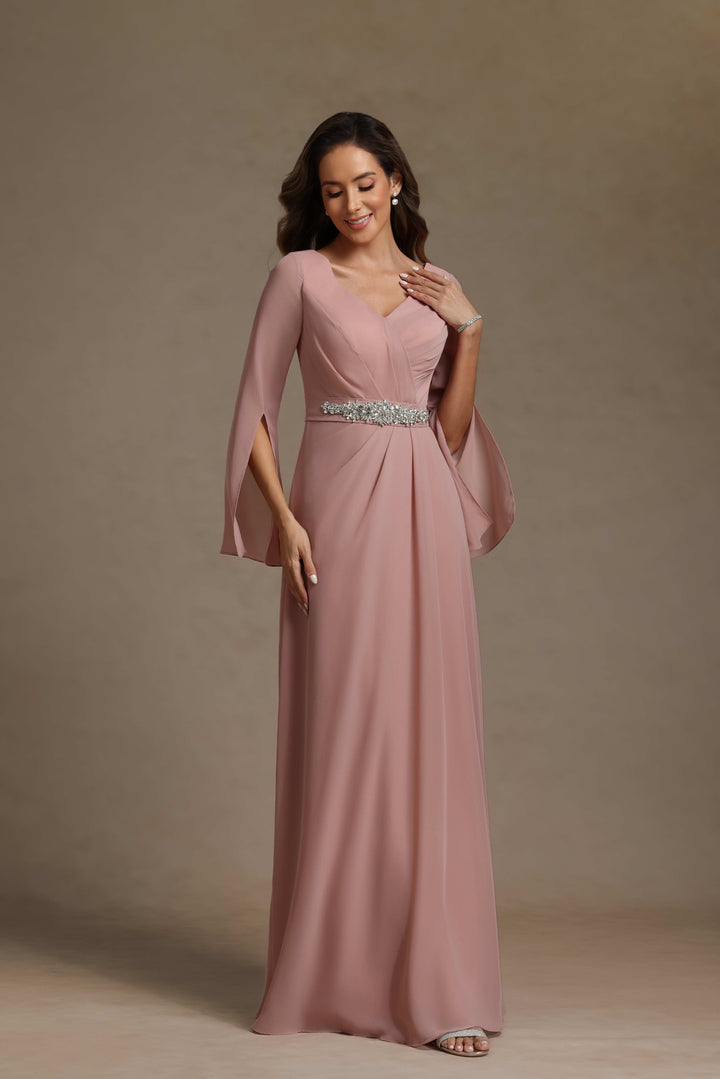 Chiffon Pleated V Neck Ruffles Mother of the Bride Dresses