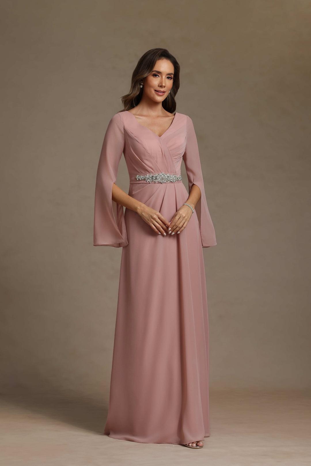 Chiffon Pleated V Neck Ruffles Mother of the Bride Dresses