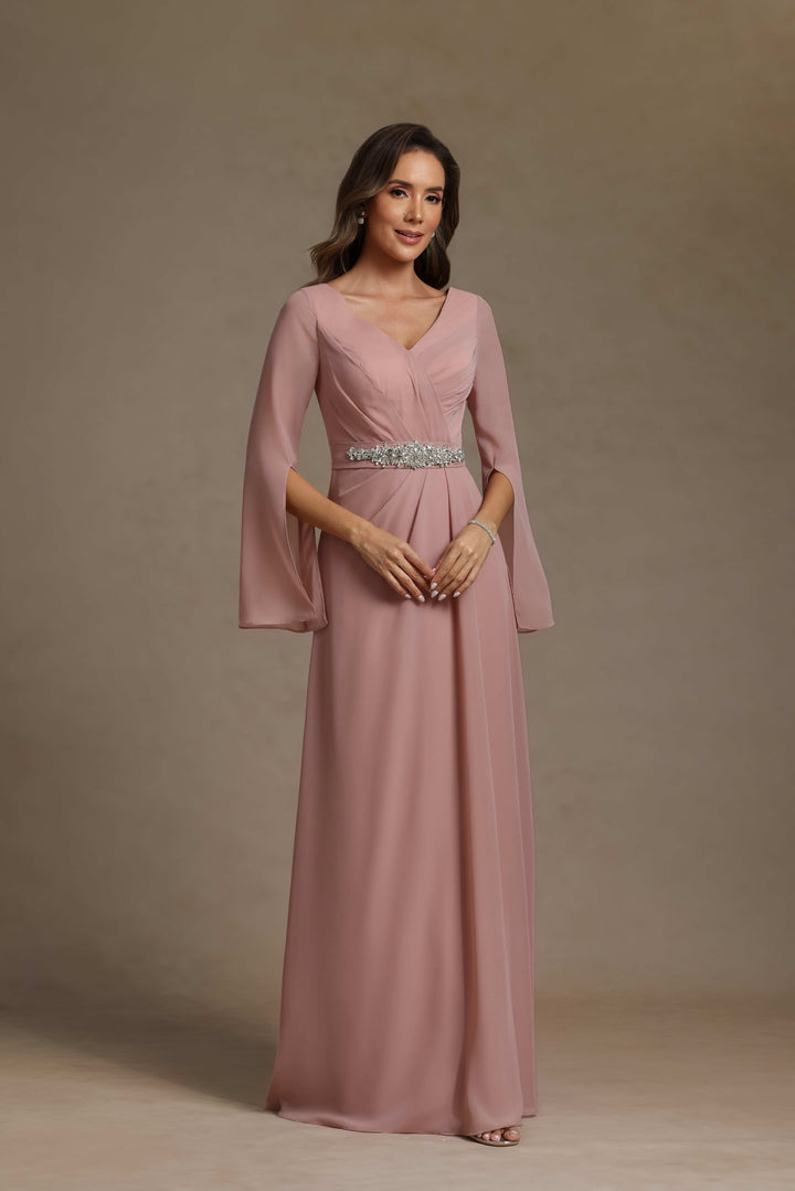 Chiffon Pleated V Neck Ruffles Mother of the Bride Dresses