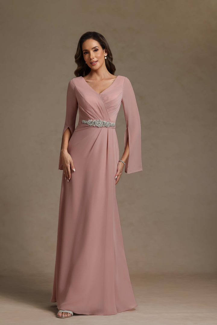 Chiffon Pleated V Neck Ruffles Mother of the Bride Dresses