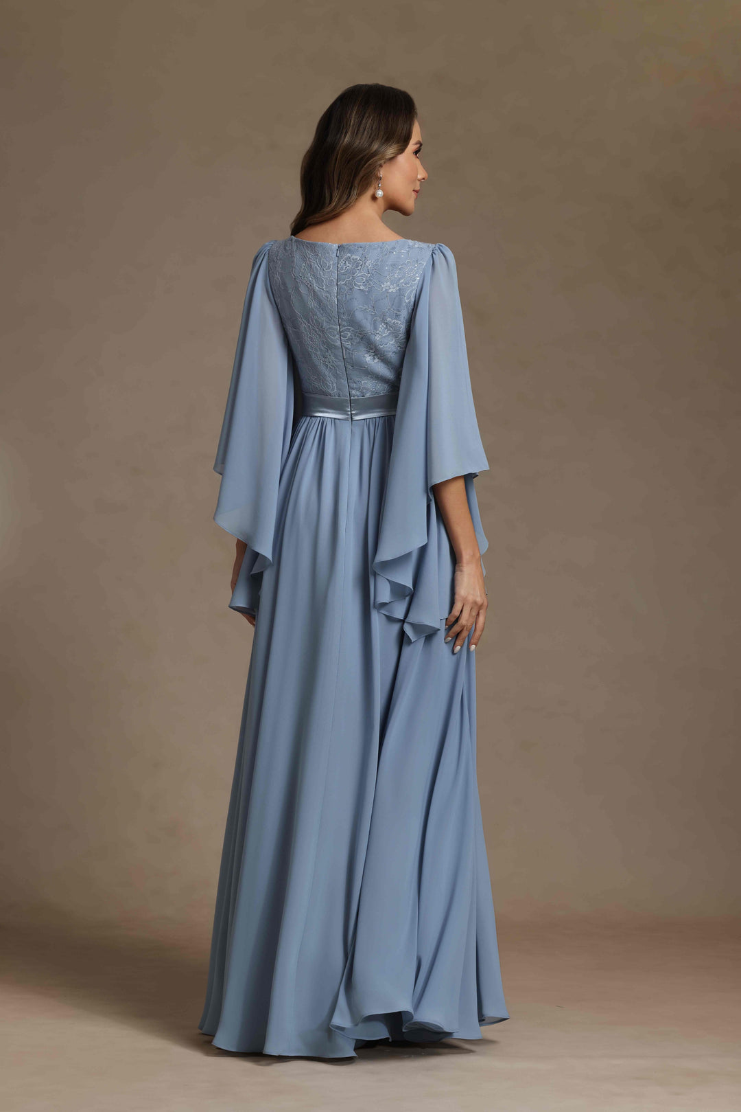 Chiffon Pleated Lace Appliques V Neck Ruffles Mother of the Bride Dresses