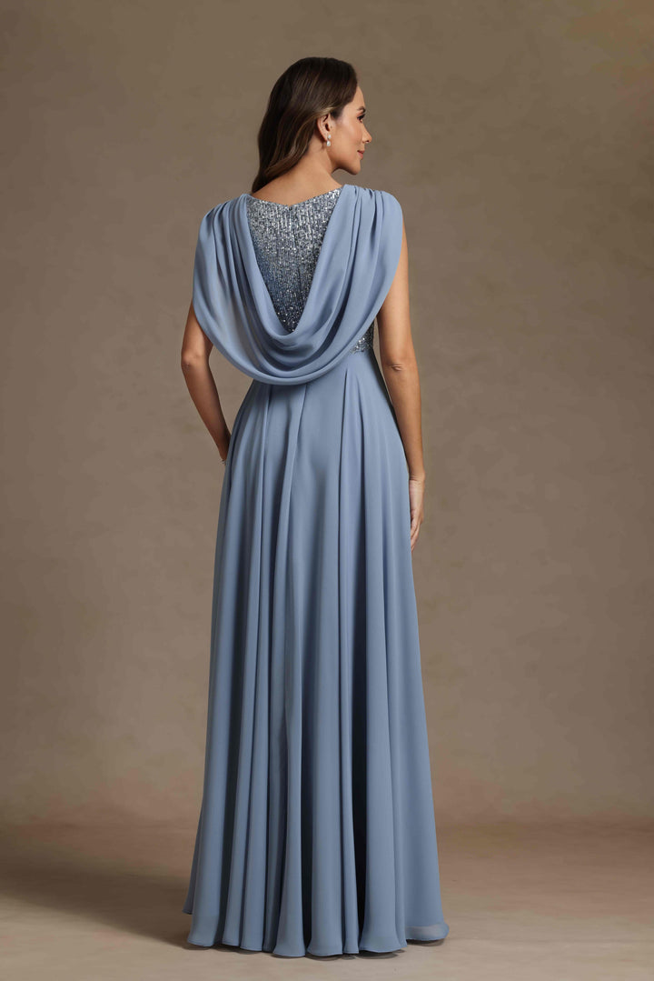 Chiffon Pleated Sequin V Neck Layered Ruffles Mother of the Bride Dresses