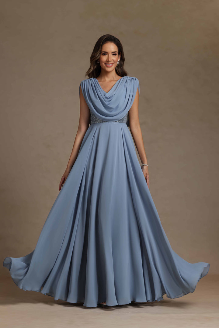 Chiffon Pleated Sequin V Neck Layered Ruffles Mother of the Bride Dresses