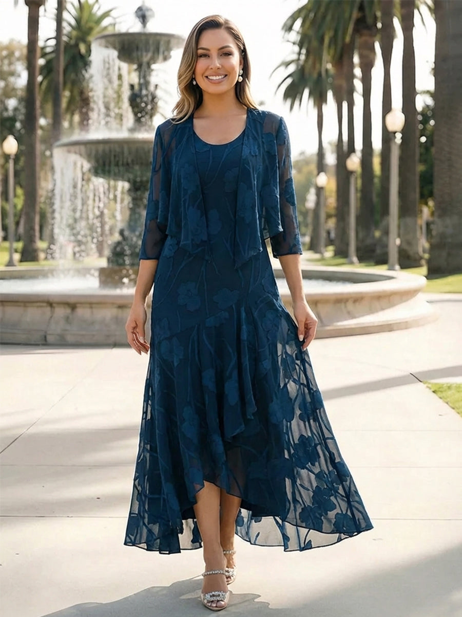 Floral Round Neck Mother of the Bride Dresses with Jacket