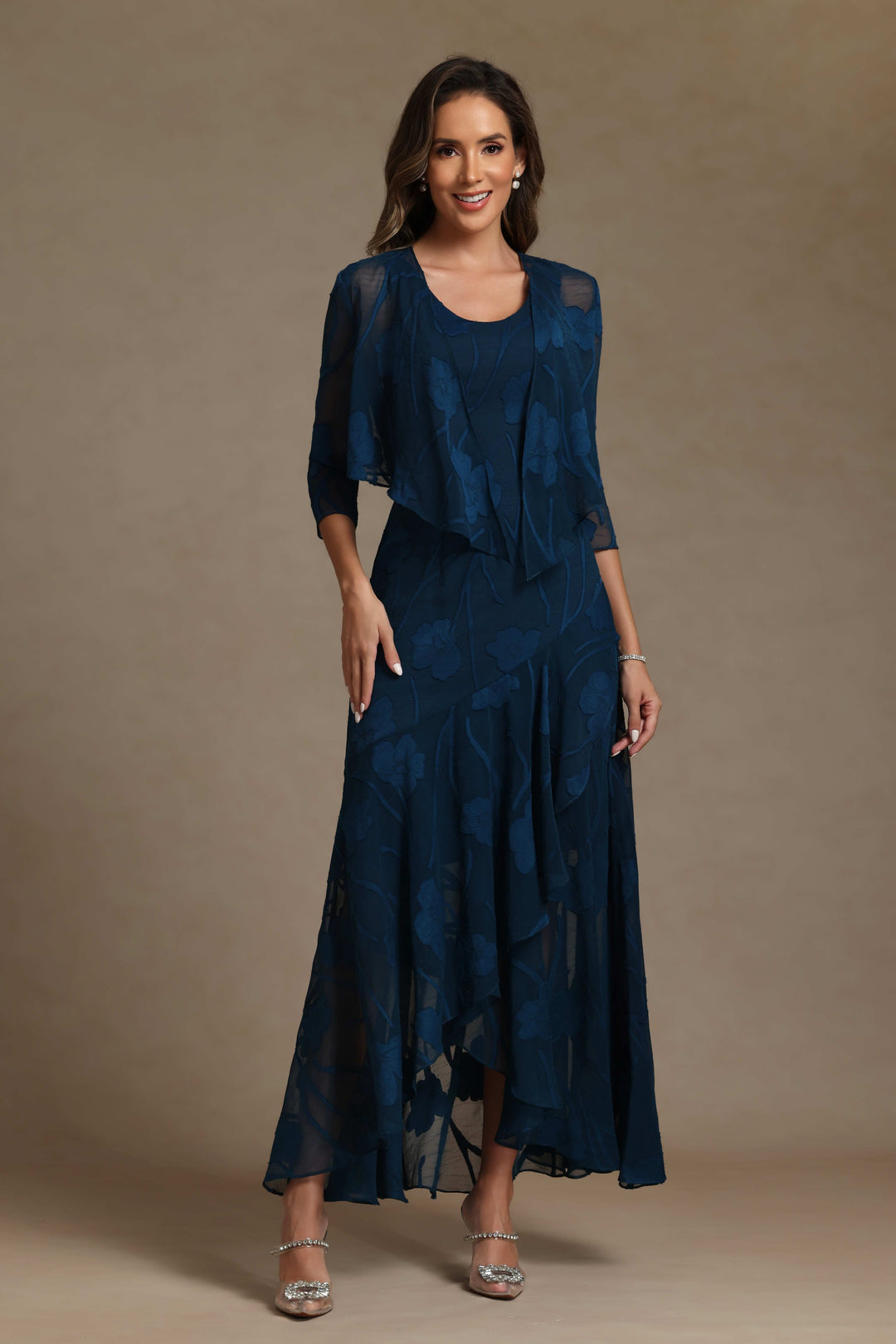 Floral Round Neck Mother of the Bride Dresses with Jacket