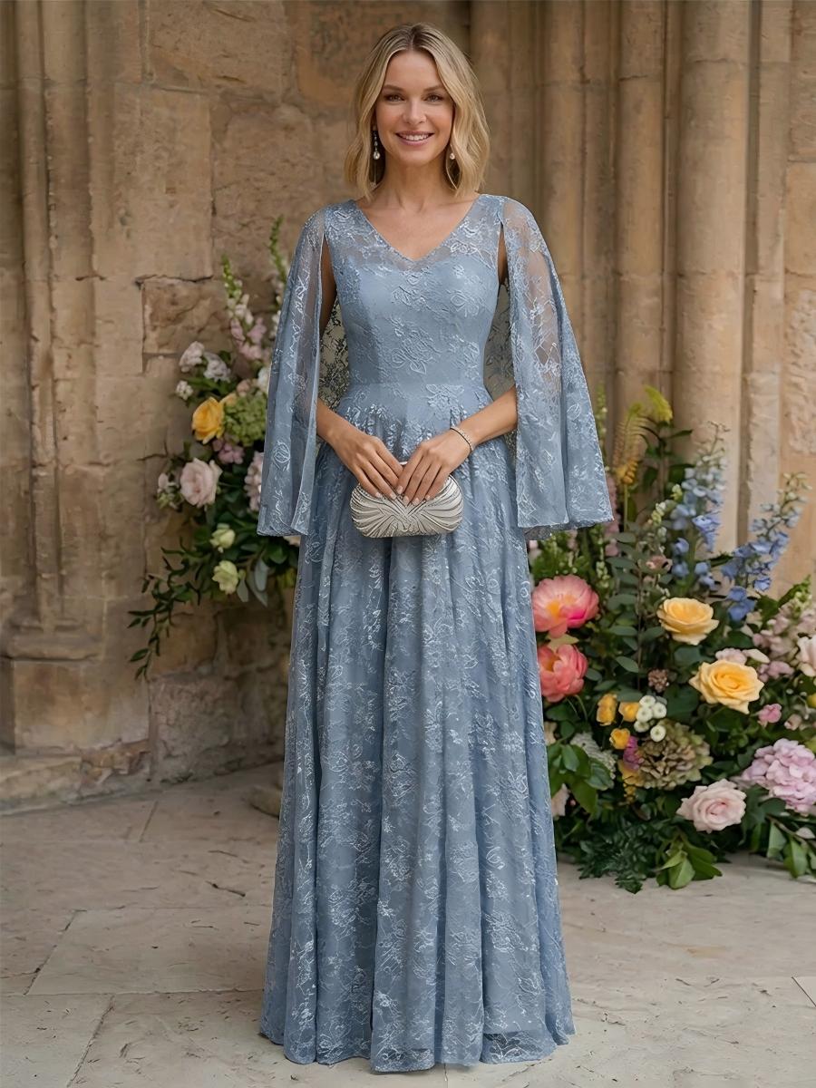 Lace Appliques V Neck Pleated Mother of the Bride Dresses