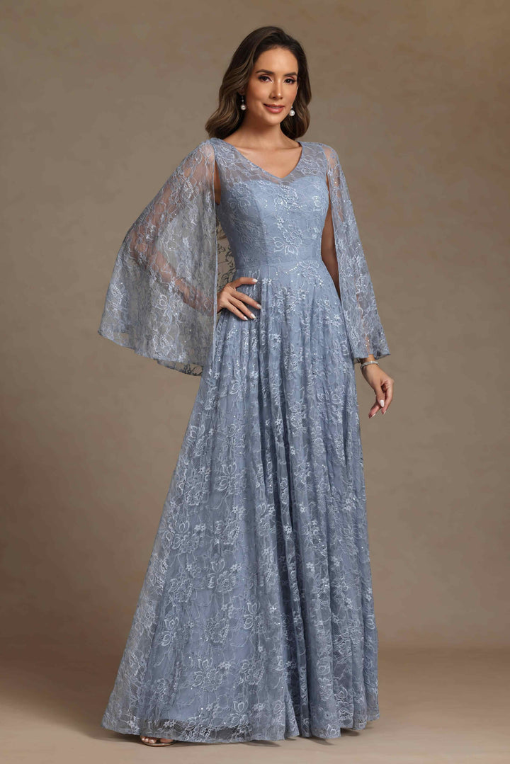 Lace Appliques V Neck Pleated Mother of the Bride Dresses