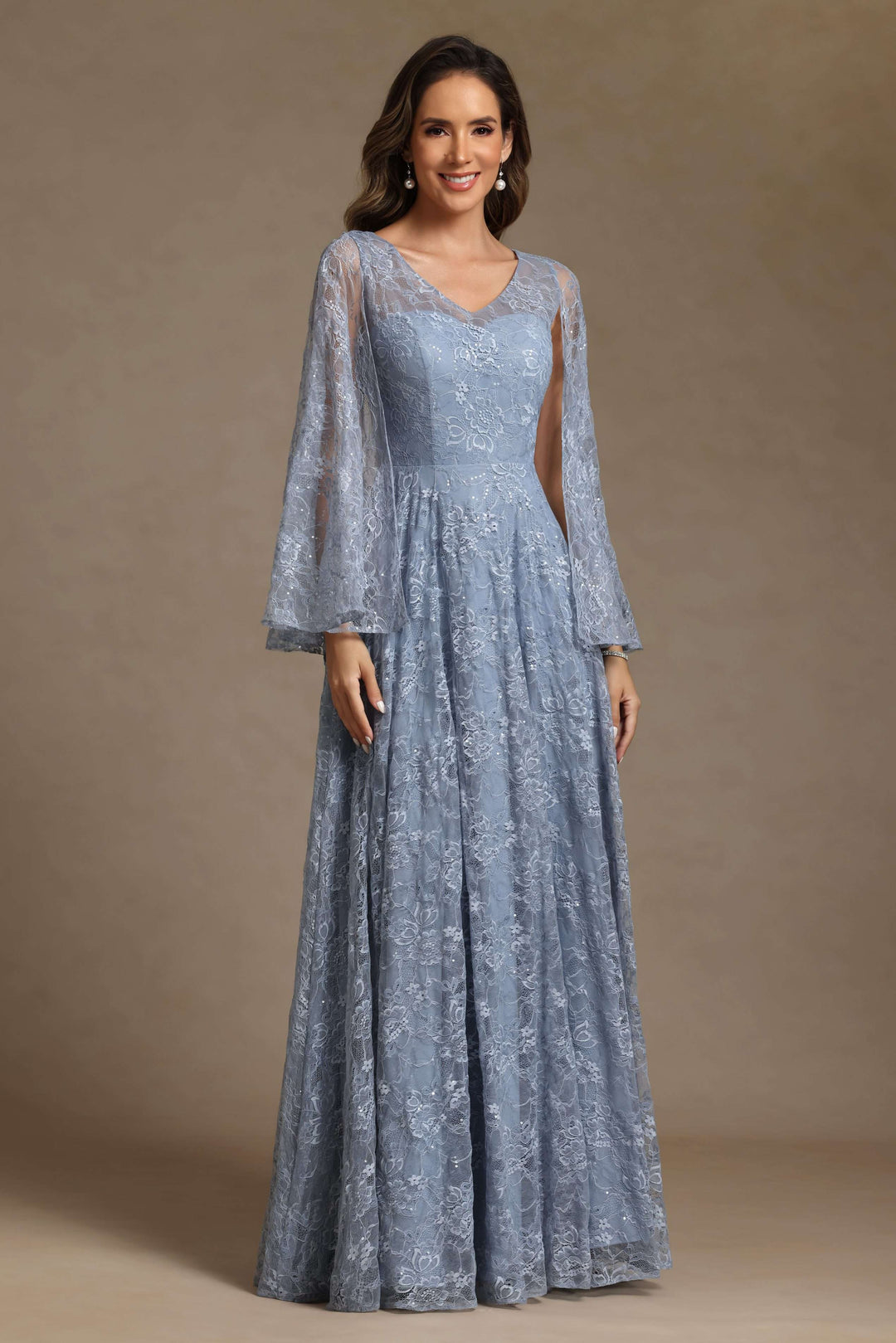 Lace Appliques V Neck Pleated Mother of the Bride Dresses