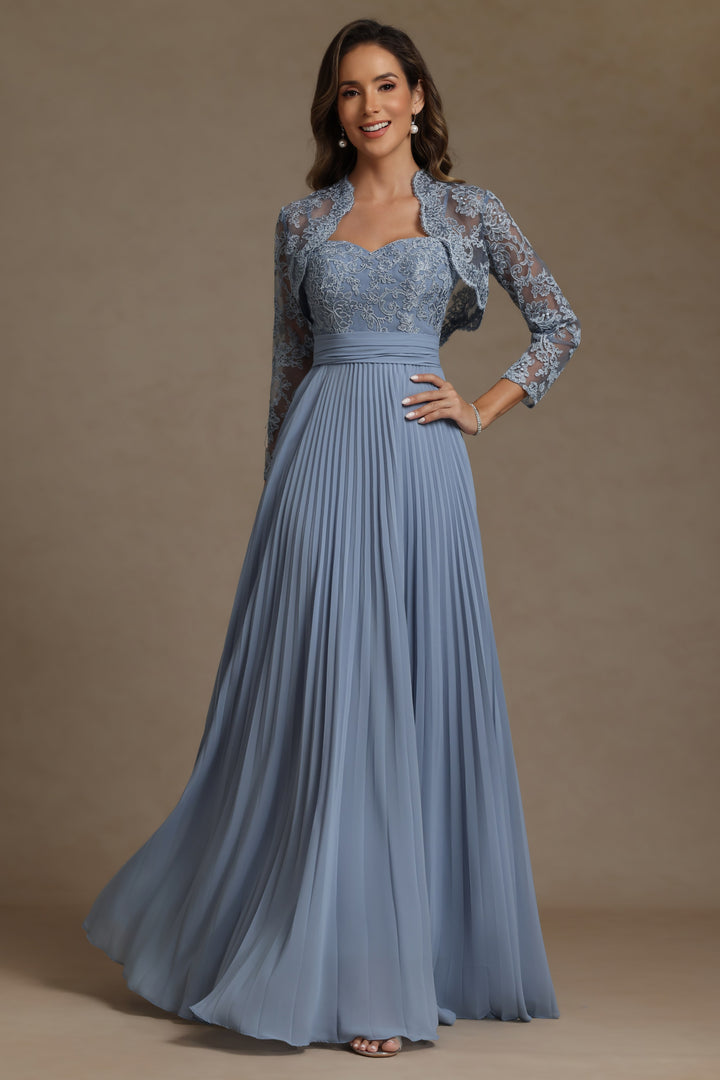 Lace Appliques Sweetheart Pleated Mother of the Bride Dresses with Jacket
