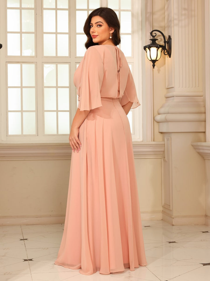 A Line V Neck Chiffon Pleated Mother of the Bride Dresses