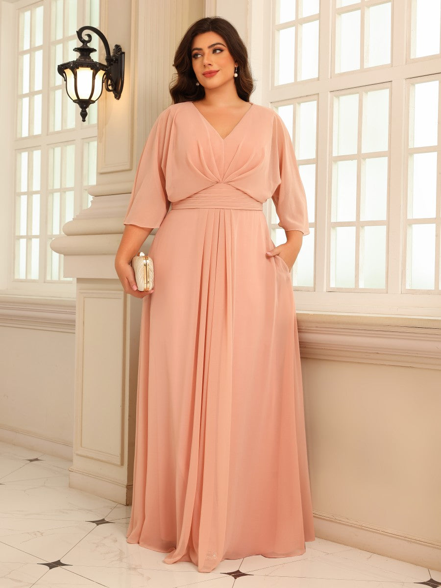 A Line V Neck Chiffon Pleated Mother of the Bride Dresses