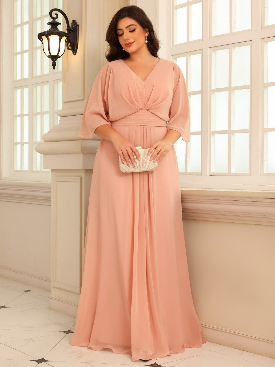 A Line V Neck Chiffon Pleated Mother of the Bride Dresses