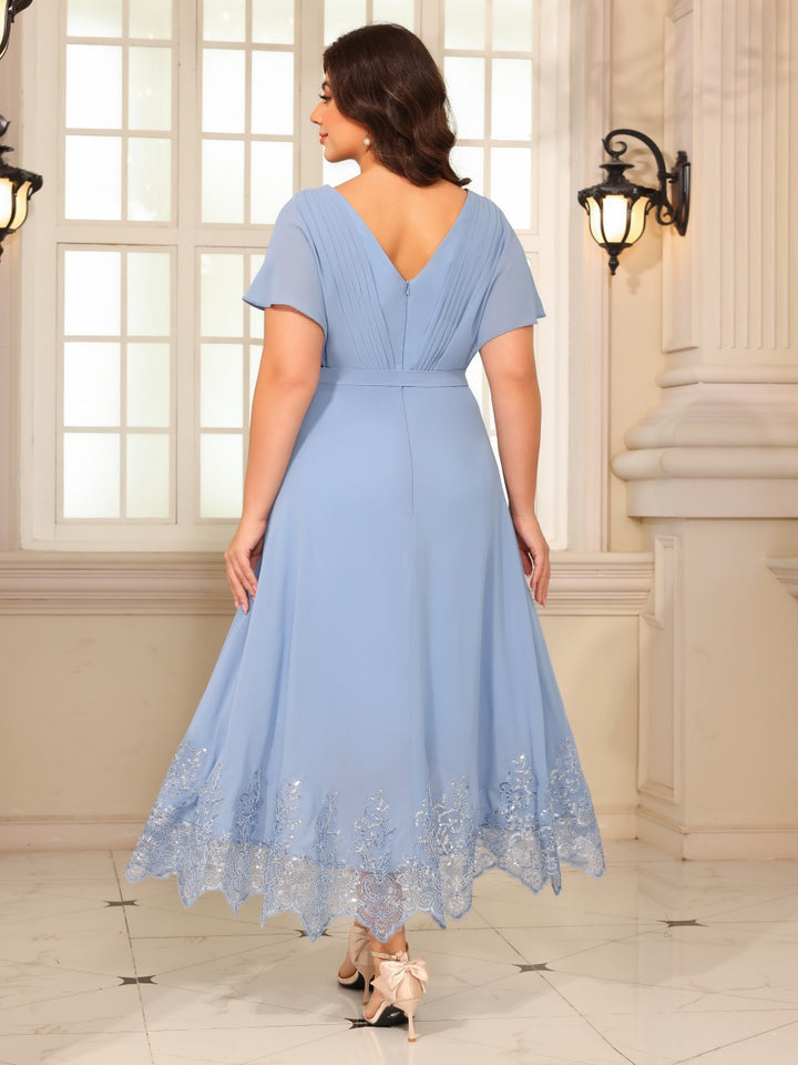A Line V Neck Sequin Embroidery Chiffon Mother of the Bride Dresses