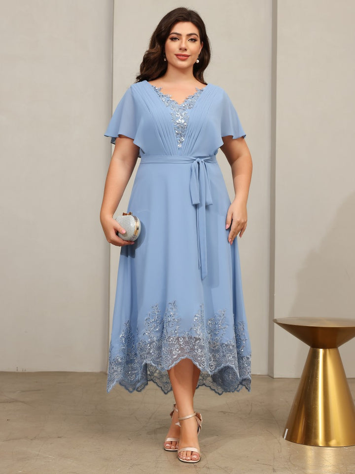A Line V Neck Sequin Embroidery Chiffon Mother of the Bride Dresses