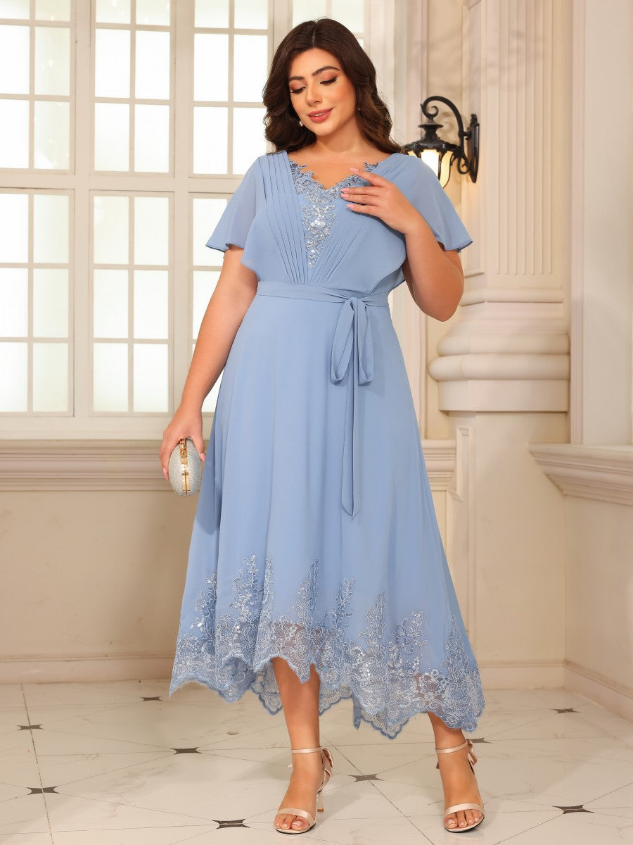 A Line V Neck Sequin Embroidery Chiffon Mother of the Bride Dresses