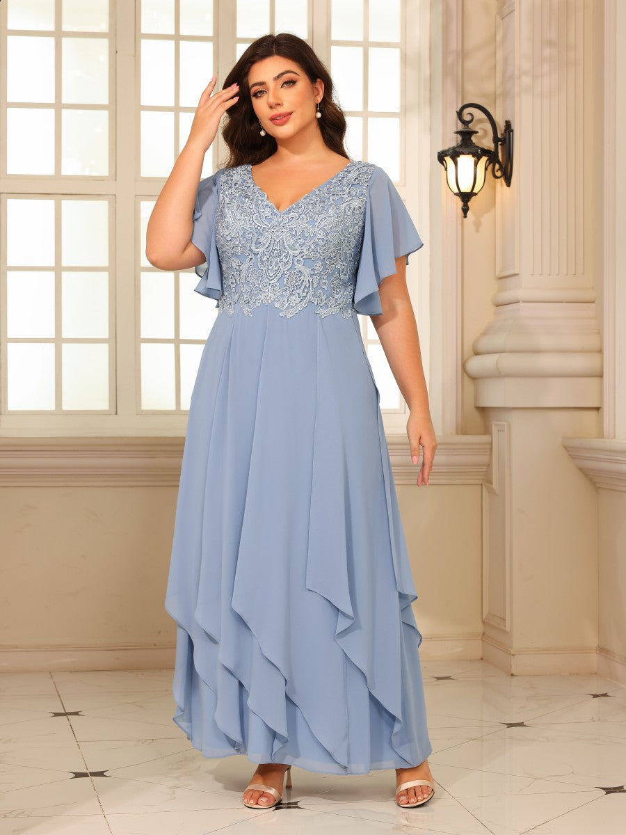 Chiffon A Line V Neck Floor Length Mother of the Bride Dresses