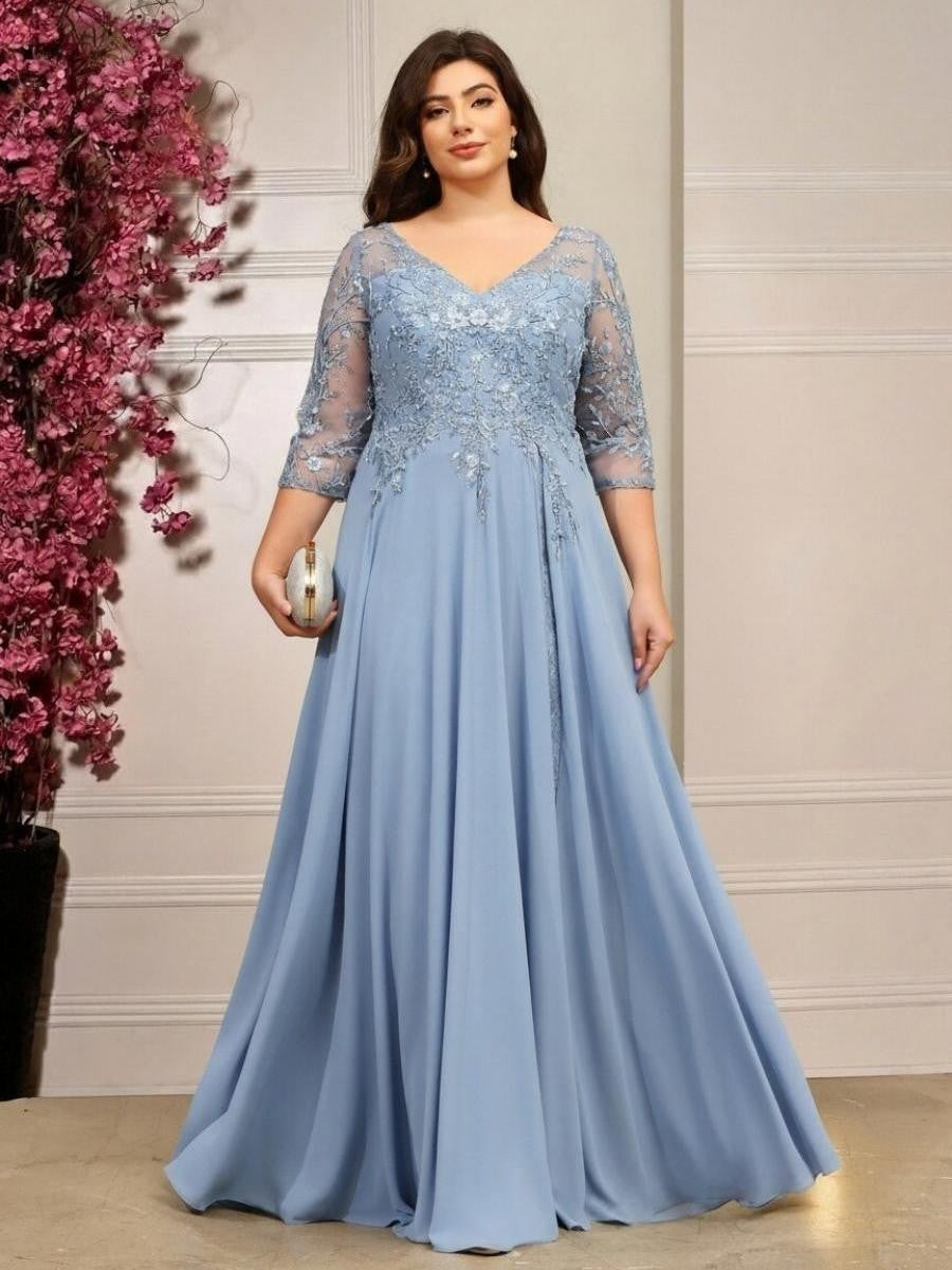 Lace Appliques A Line V Neck Mother of the Bride Dresses