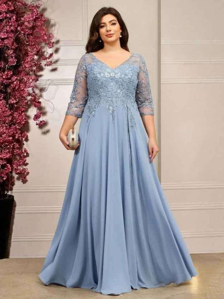 Lace Appliques A Line V Neck Mother of the Bride Dresses
