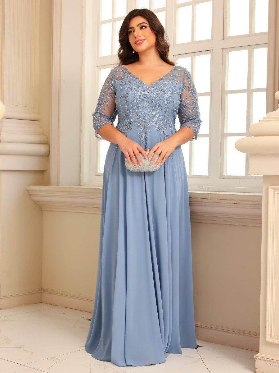 Lace Appliques A Line V Neck Mother of the Bride Dresses