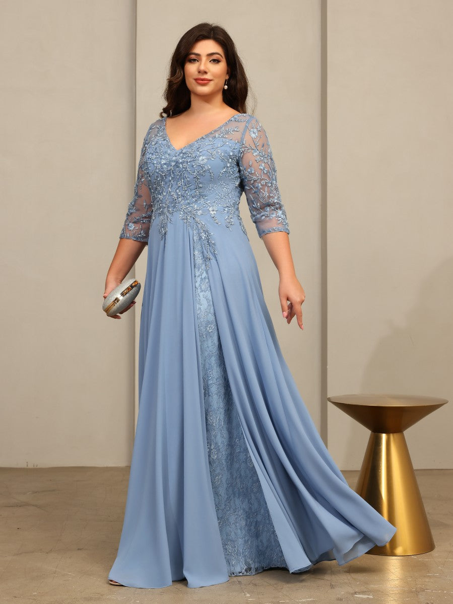 Lace Appliques A Line V Neck Mother of the Bride Dresses