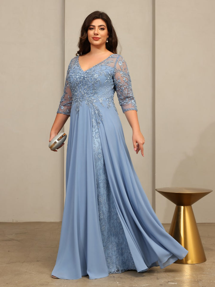 Lace Appliques A Line V Neck Mother of the Bride Dresses