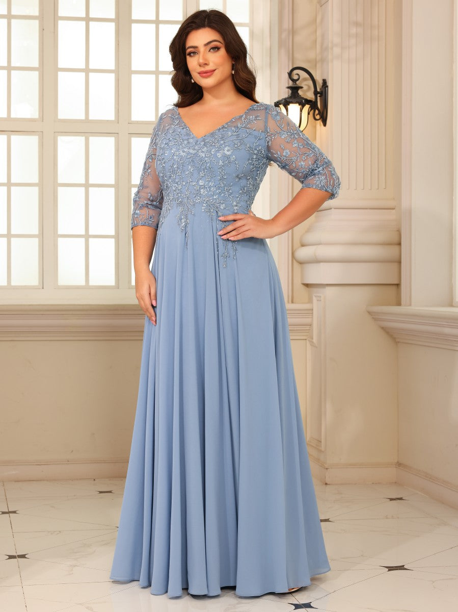 Lace Appliques A Line V Neck Mother of the Bride Dresses