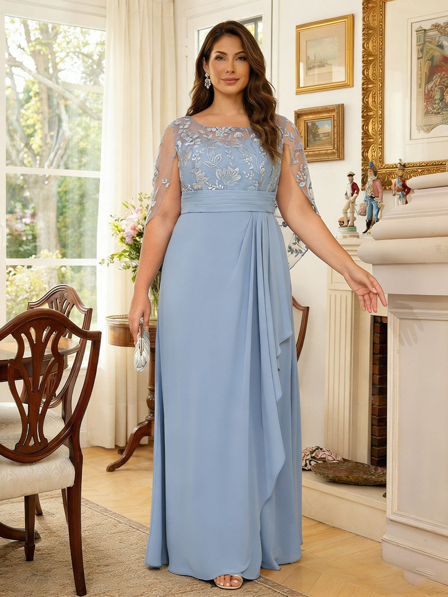 Lace Appliques Scoop Neck Chiffon Mother of the Bride Dresses