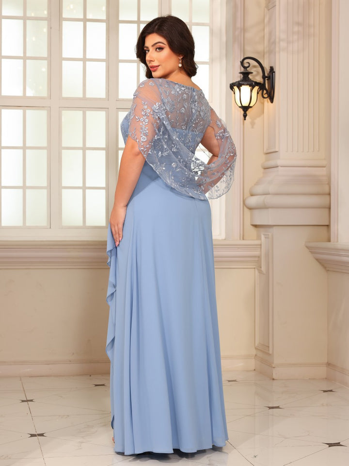 Lace Appliques Scoop Neck Chiffon Mother of the Bride Dresses
