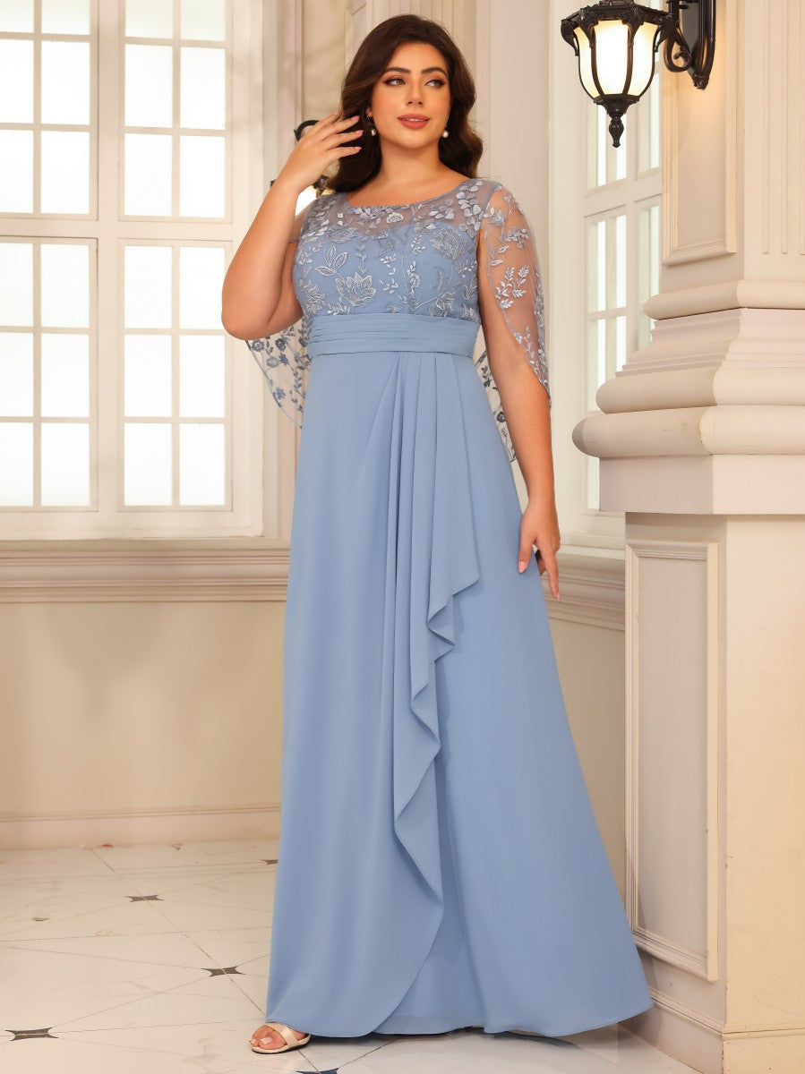 Lace Appliques Scoop Neck Chiffon Mother of the Bride Dresses