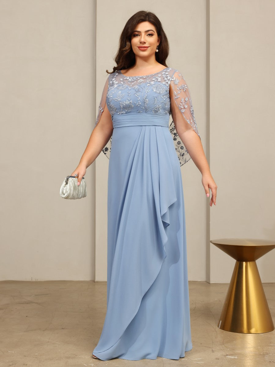 Lace Appliques Scoop Neck Chiffon Mother of the Bride Dresses